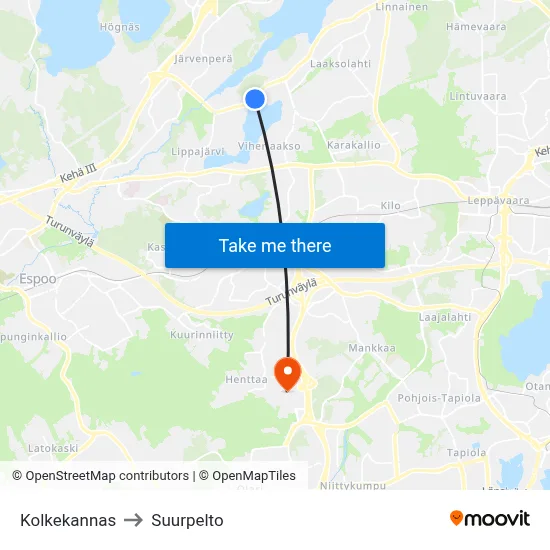 Kolkekannas to Suurpelto map