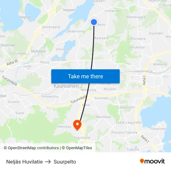 Neljäs Huvilatie to Suurpelto map