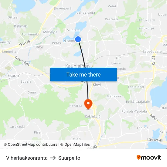 Viherlaaksonranta to Suurpelto map