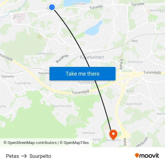 Petas to Suurpelto map