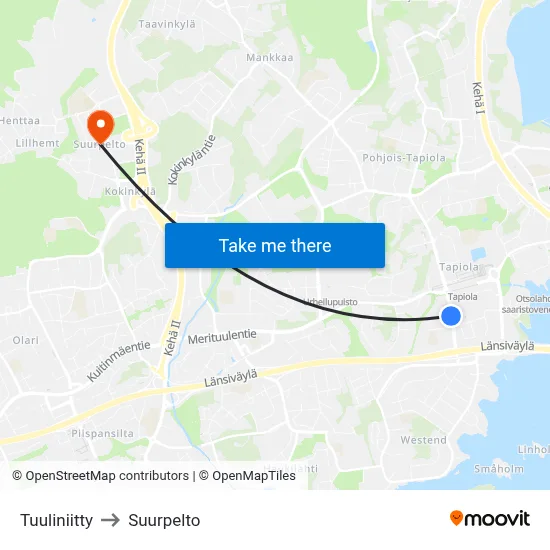 Wind Meadow to Suurpelto map