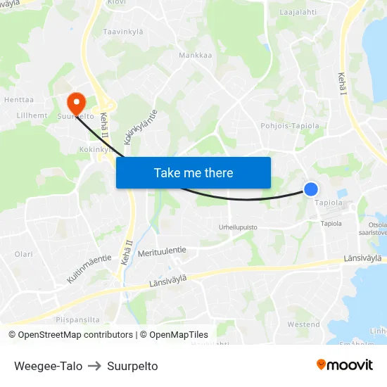 Weegee-Talo to Suurpelto map
