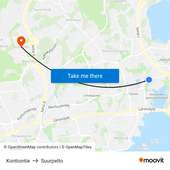 Kontiontie Road to Suurpelto map