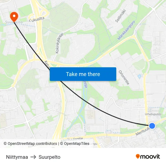 Niittymaa to Suurpelto map