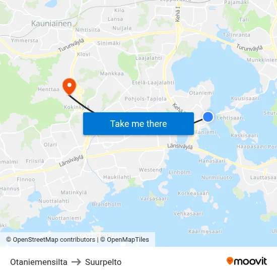 Otaniemi Bridge to Suurpelto map
