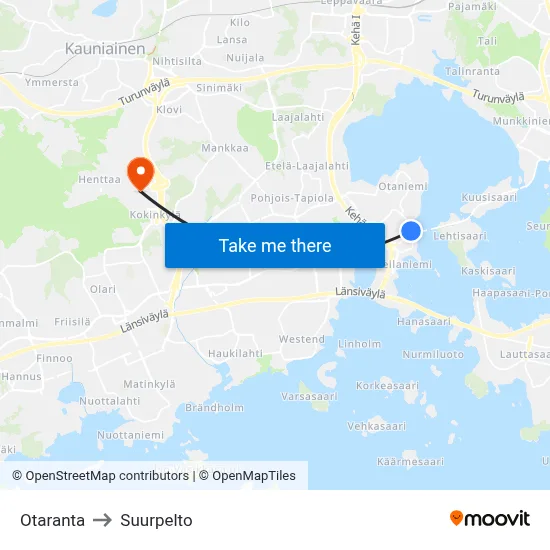 Otaranta to Suurpelto map