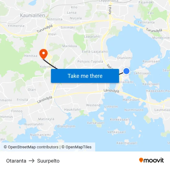 Otaranta to Suurpelto map
