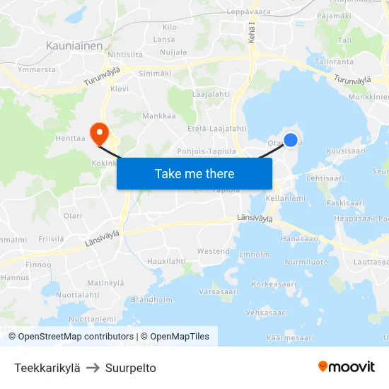 Technology Student Village to Suurpelto map