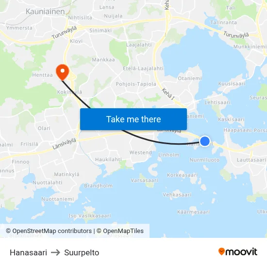 Hanasaari to Suurpelto map