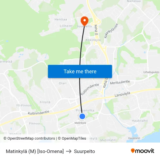 Matinkylä (M) [Iso-Omena] to Suurpelto map