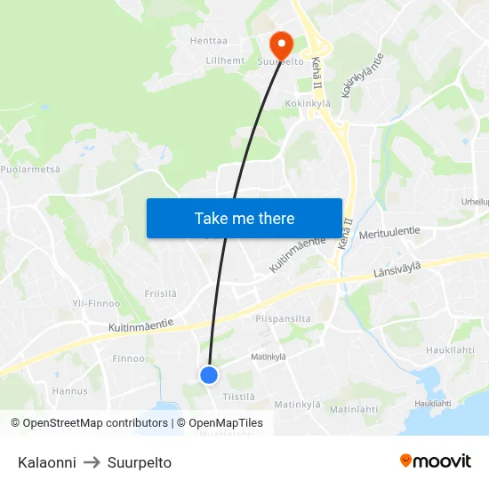Kalaonni to Suurpelto map