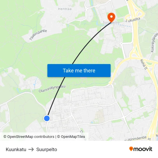 Kuunkatu to Suurpelto map