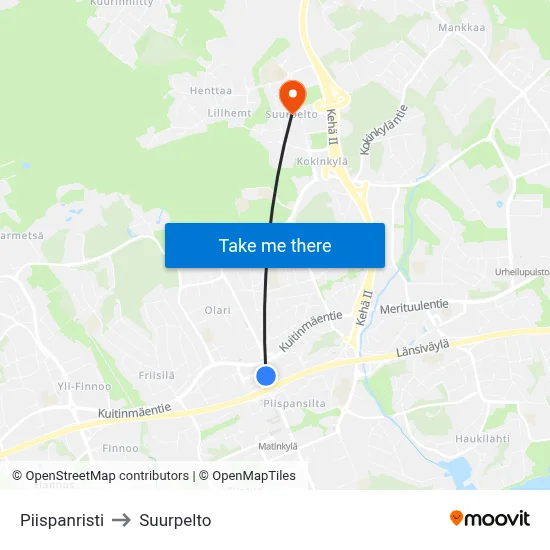 Piispanristi to Suurpelto map