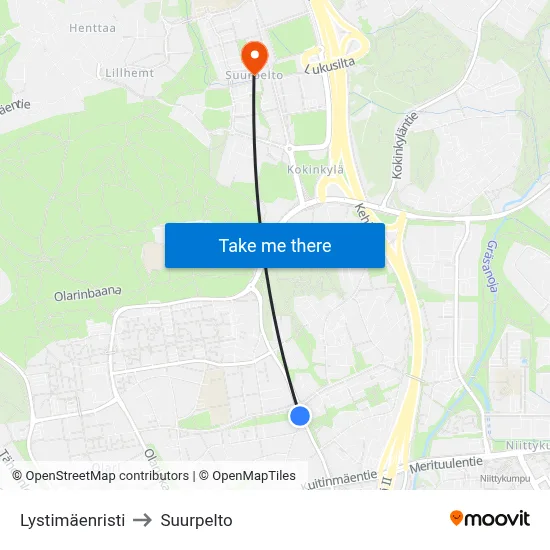 Lystimäki Cross to Suurpelto map