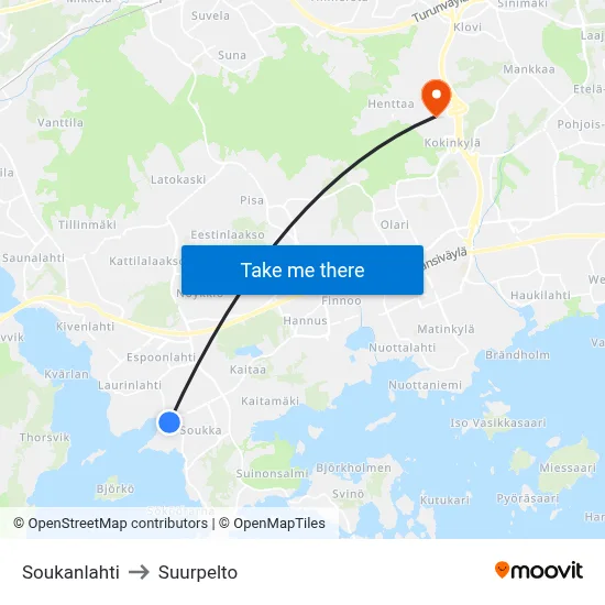 Souka Bay to Suurpelto map