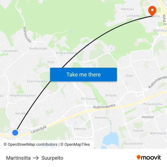 Martin Bridge to Suurpelto map