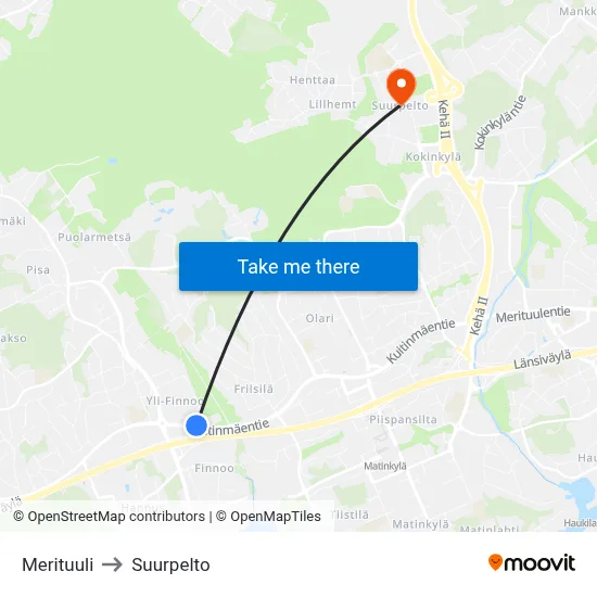 Merituuli to Suurpelto map