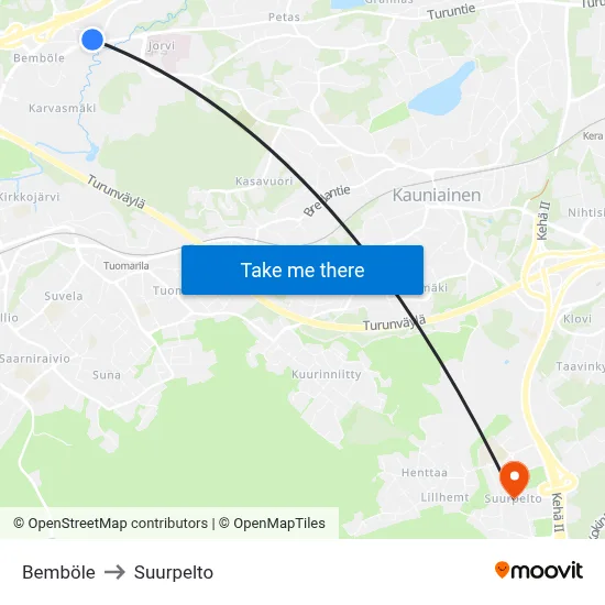 Bemböle to Suurpelto map