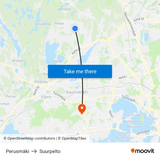 Perusmäki to Suurpelto map