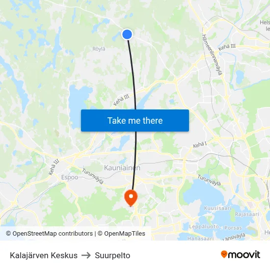 Kalajärvi Center to Suurpelto map