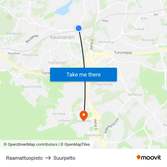 Raamattuopisto to Suurpelto map