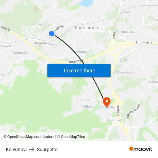 Koivuhovi to Suurpelto map