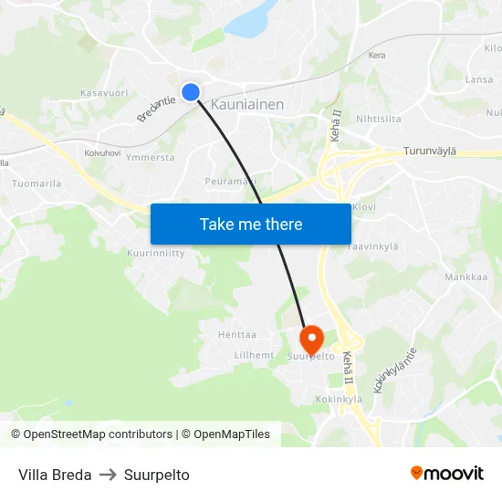 Breda Villa to Suurpelto map