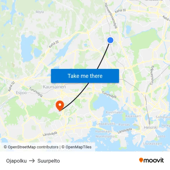 Ojapolku to Suurpelto map