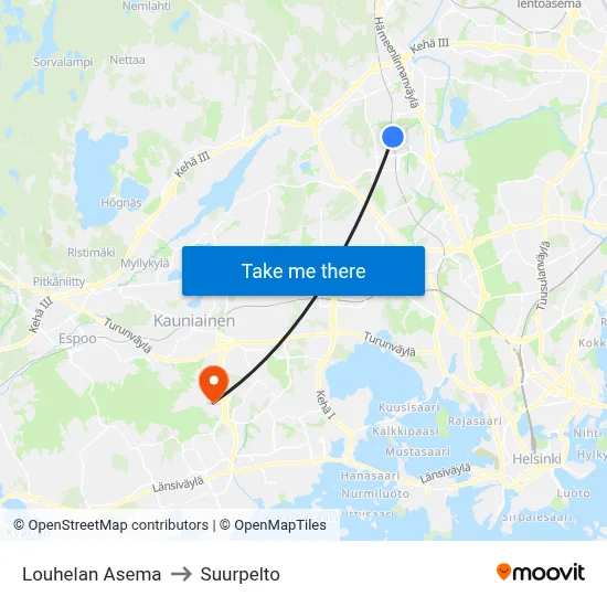 Louhela Station to Suurpelto map