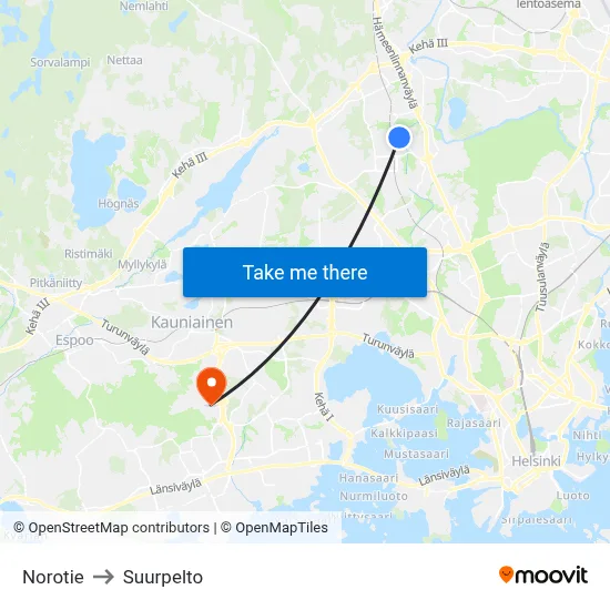 Norotie to Suurpelto map