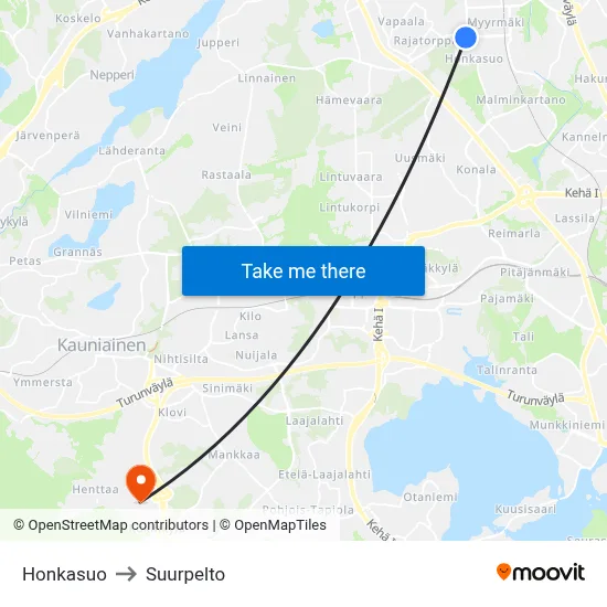 Honkasuo to Suurpelto map
