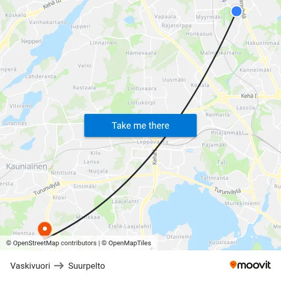 Vaskivuori to Suurpelto map