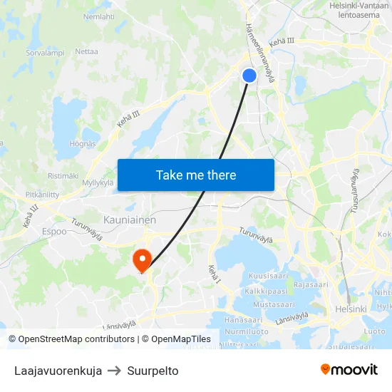 Laajavuorenkuja to Suurpelto map
