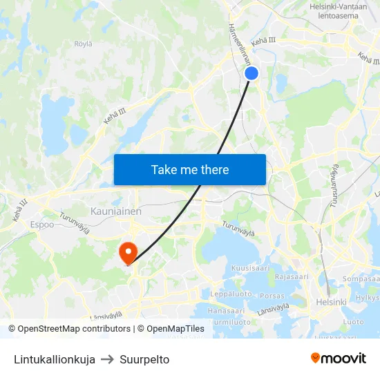 Lintukallio Alley to Suurpelto map