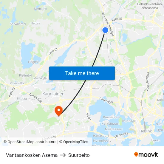 Vantaankoski Station to Suurpelto map
