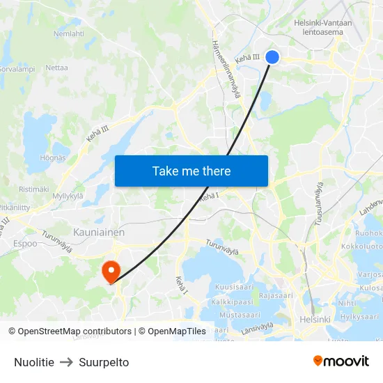 Nuolitie Road to Suurpelto map