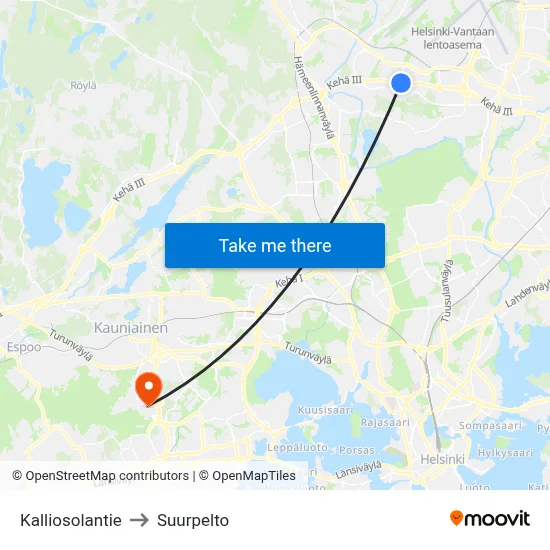 Kalliosola Road to Suurpelto map