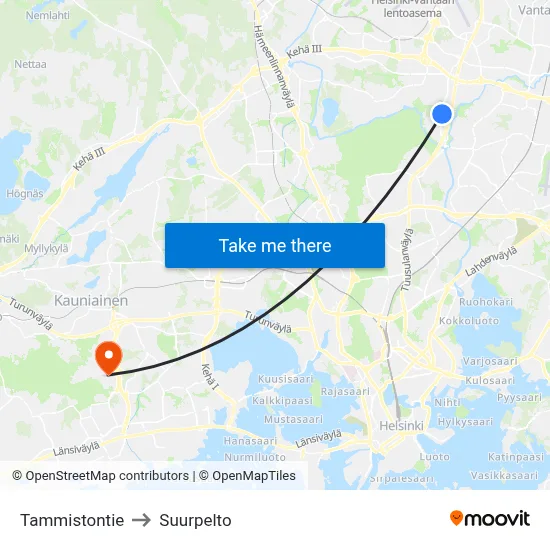 Tammistontie to Suurpelto map