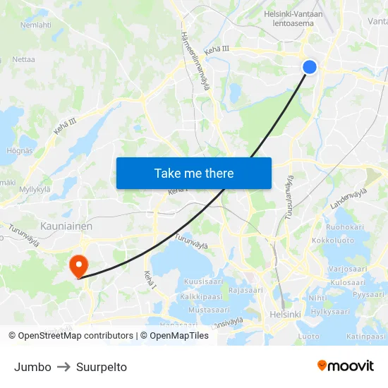 Jumbo to Suurpelto map
