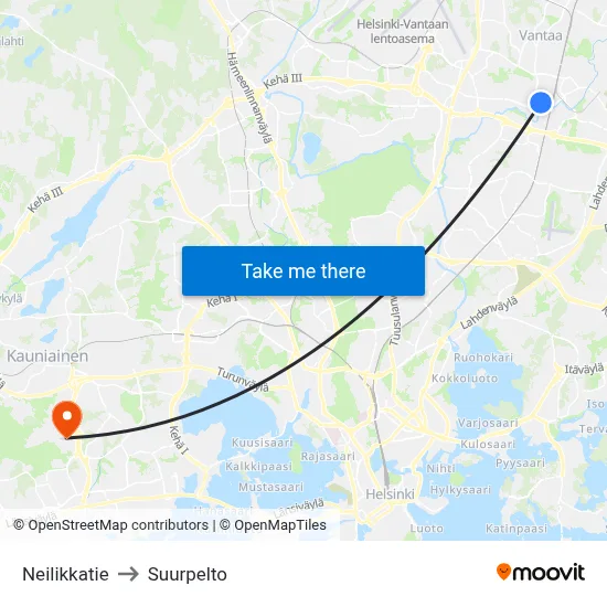 Neilikkatie to Suurpelto map