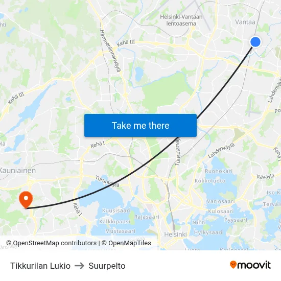 Tikkurilan Lukio to Suurpelto map