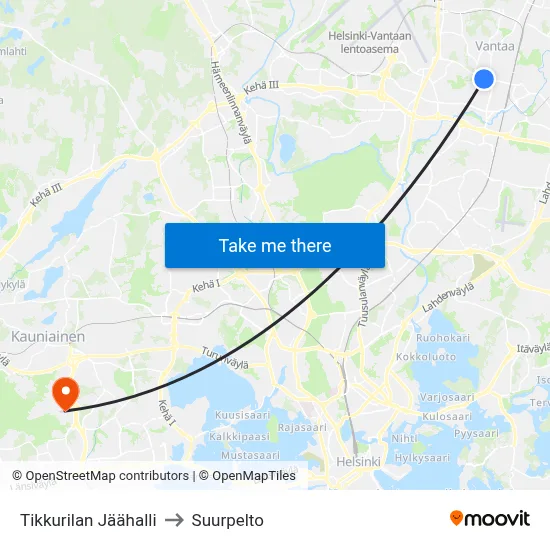 Tikkurila Ice Hall to Suurpelto map