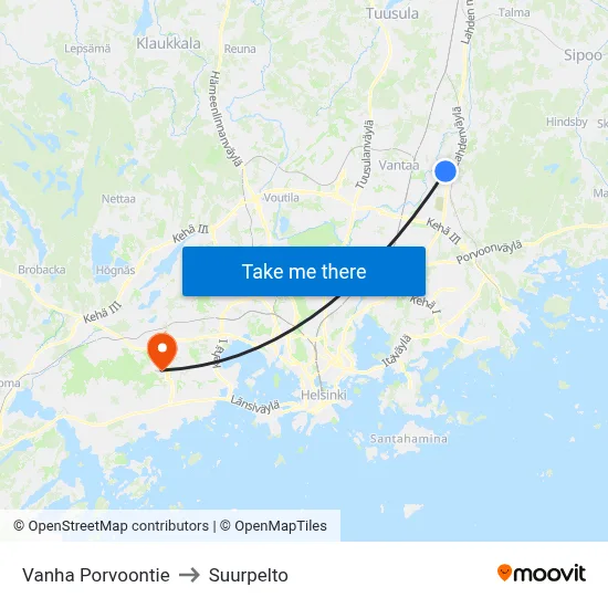 Old Porvoo Road to Suurpelto map