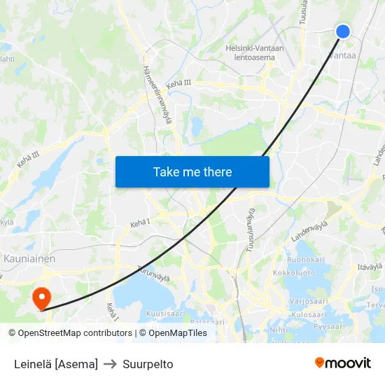 Leinelä [Station] to Suurpelto map