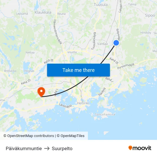 Päiväkumpu Road to Suurpelto map