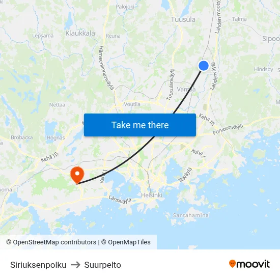 Sirius Path to Suurpelto map
