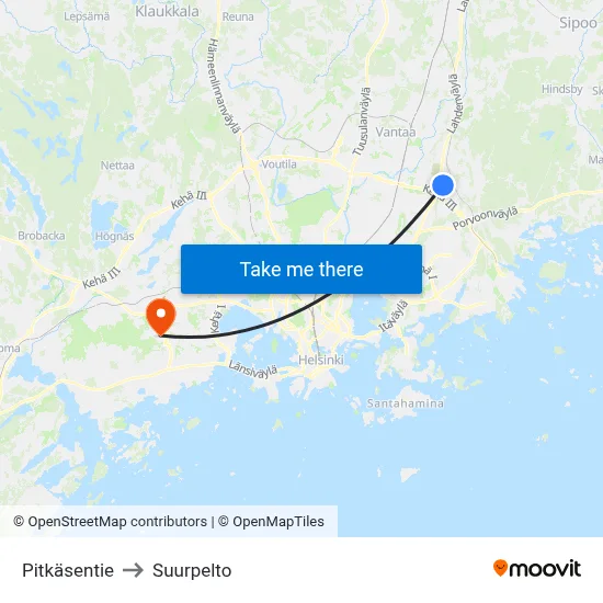 Pitkäsentie to Suurpelto map