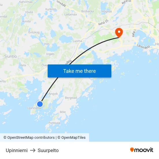 Upinniemi to Suurpelto map