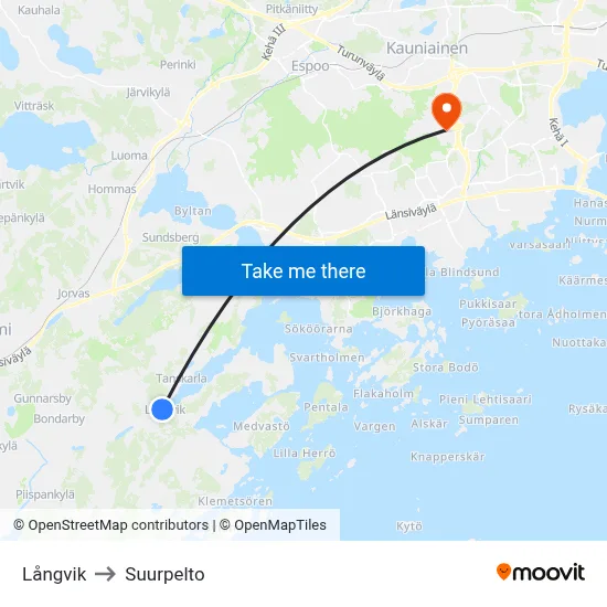 Långvik to Suurpelto map