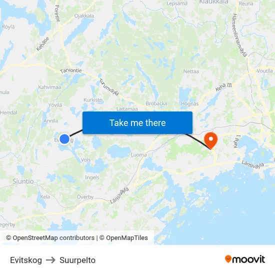Evitskog to Suurpelto map